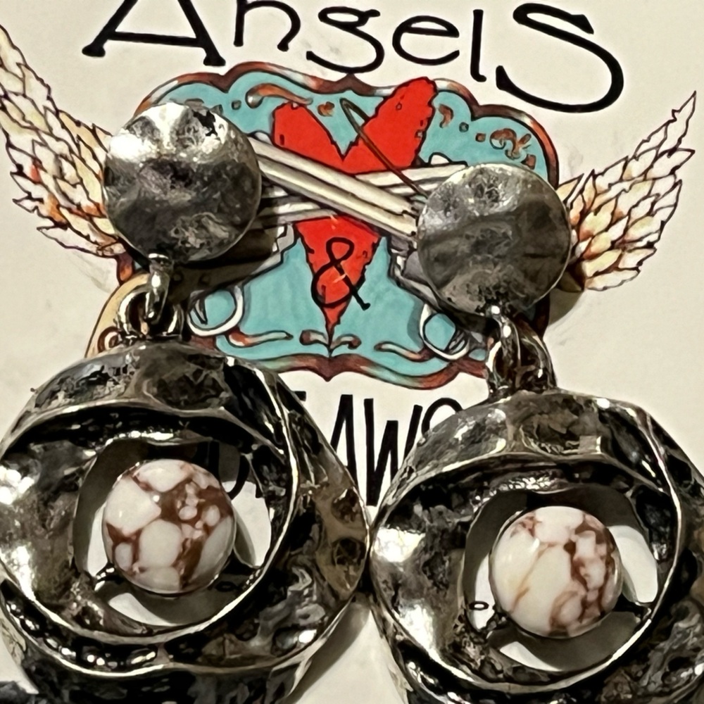 Metal White Marble Dangle Earrings - Picture 2 of 4